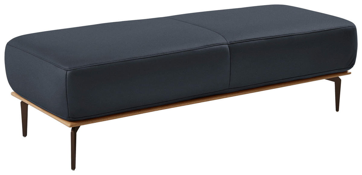 HOCKER in Holz, Leder Dunkelblau  - Bronzefarben/Dunkelblau, Design, Leder/Holz (151/44/61cm) - Valnatura