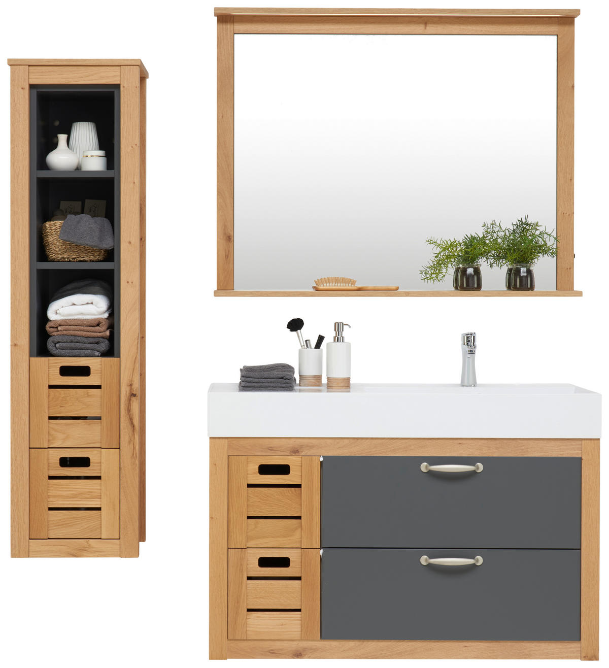 BADEZIMMER  in 105 cm  - Eichefarben/Anthrazit, MODERN, Glas/Holz (105cm) - Landscape