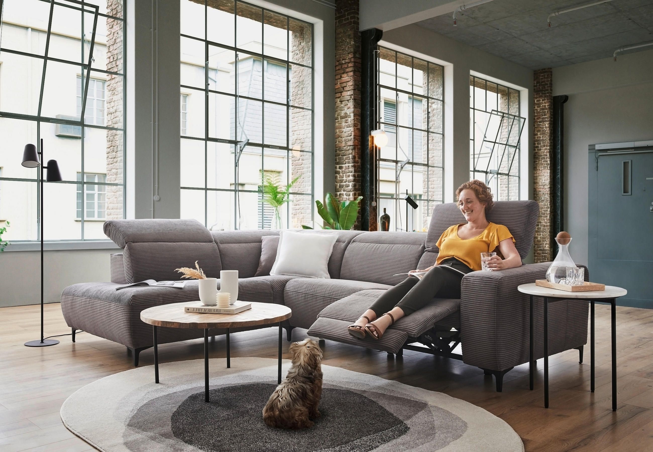 ECKSOFA in Cord Dunkelgrau  - Dunkelgrau/Schwarz, Design, Textil (223/290cm) - Pure Home Lifestyle