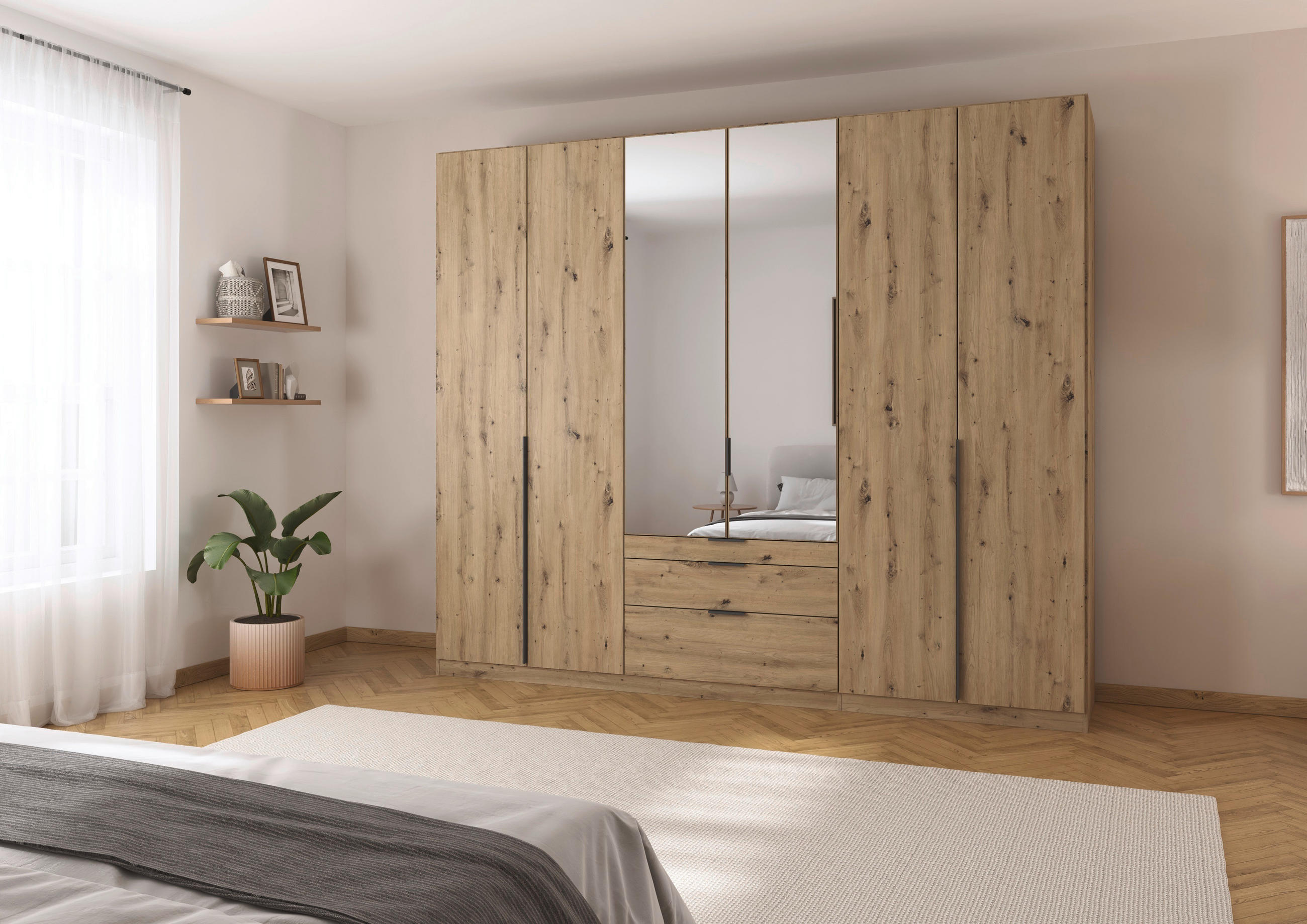 DREHTÜRENSCHRANK in Eiche Artisan  - Eiche Artisan/Grau, Modern, Holzwerkstoff/Metall (271/229/54cm) - Rauch Möbel