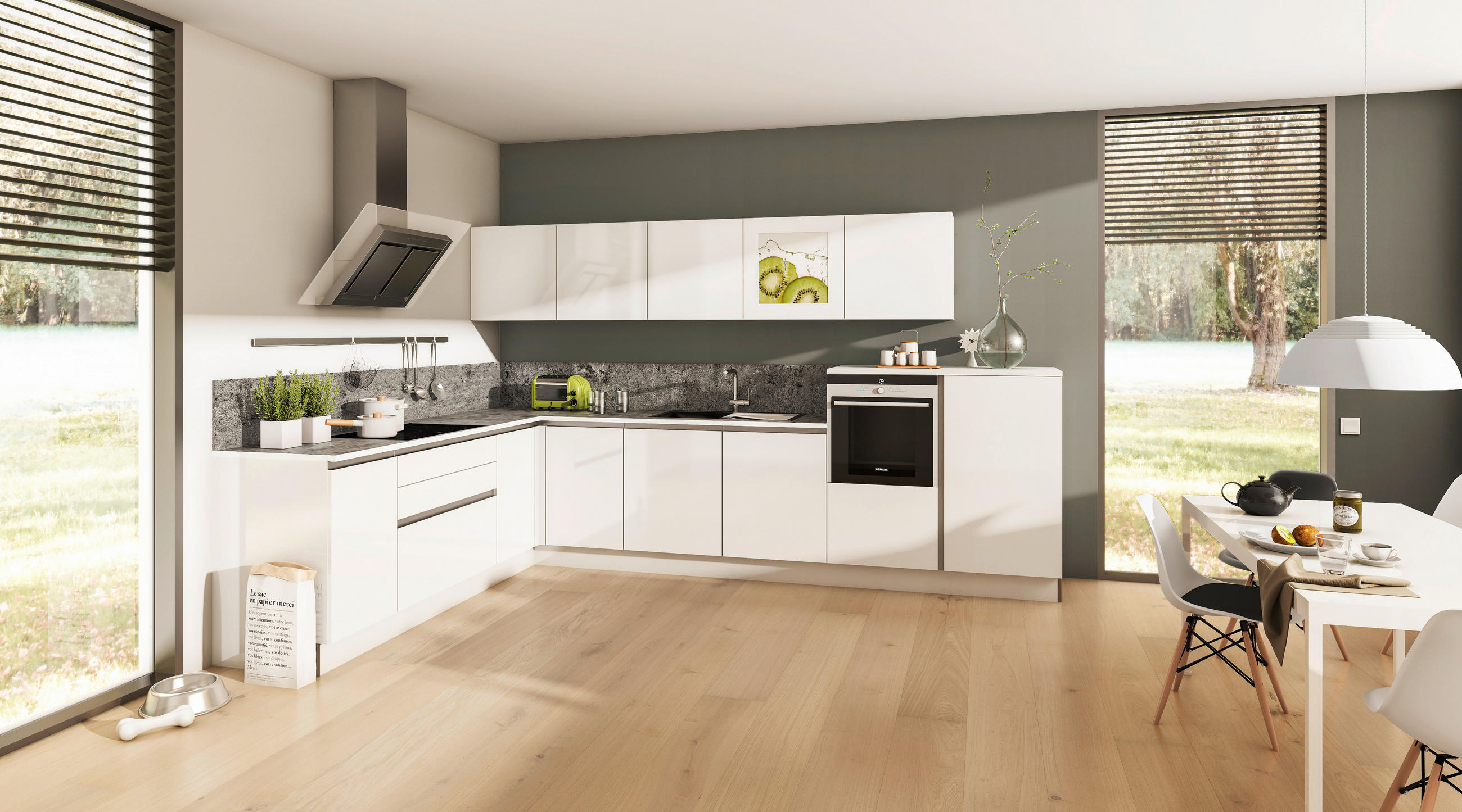 EINBAUKÜCHE   - Ulmefarben/Weiß, Design, Holzwerkstoff - Dieter Knoll