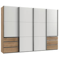 SCHWEBETÜRENSCHRANK 300/216/65 cm 4-türig Weiß, Plankeneiche  - Chromfarben/Plankeneiche, MODERN, Holzwerkstoff (300/216/65cm) - MID.YOU