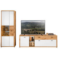 WOHNWAND 2-teilig  in Weiß, Eiche Wotan  305/204/45 cm  - Anthrazit/Eiche Wotan, MODERN, Glas/Holzwerkstoff (305/204/45cm) - Xora