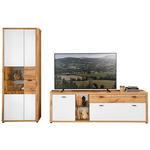 WOHNWAND 2-teilig  in Weiß, Eiche Wotan  305/204/45 cm  - Anthrazit/Eiche Wotan, MODERN, Glas/Holzwerkstoff (305/204/45cm) - Xora