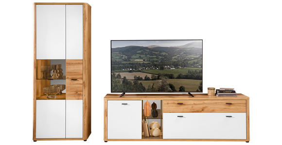 WOHNWAND 2-teilig  in Weiß, Eiche Wotan  305/204/45 cm  - Anthrazit/Eiche Wotan, MODERN, Glas/Holzwerkstoff (305/204/45cm) - Xora