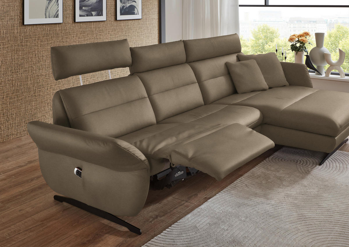 ECKSOFA in Echtleder Hellbraun  300/157 cm  - Hellbraun/Schwarz, Design, Leder/Metall (300/157cm) - Dieter Knoll