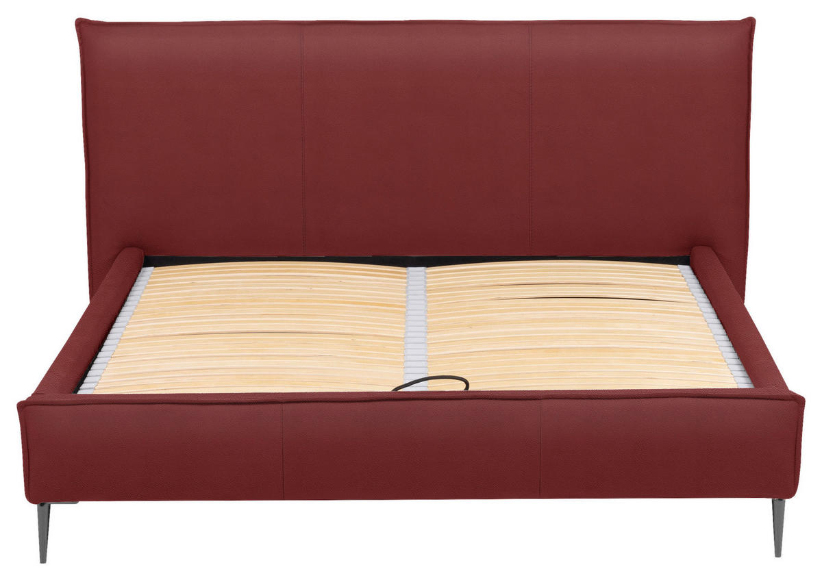 POLSTERBETT 180/200 cm,  in Rot, gepolstertes Kopfteil, Lattenrost, Bettkasten,  - Rot/Schwarzchrom, KONVENTIONELL, Leder/Holz (180/200cm) - Esposa