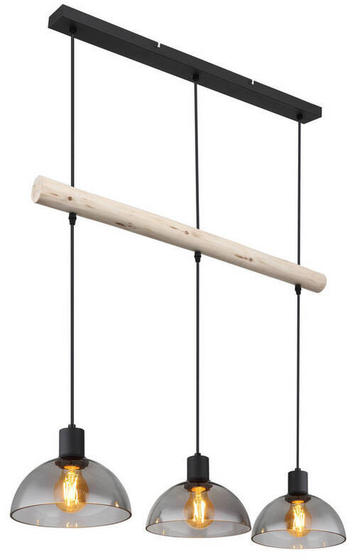 HÄNGELEUCHTE 80/20/120 cm    - Schwarz/Naturfarben, Natur, Glas/Holz (80/20/120cm) - Globo