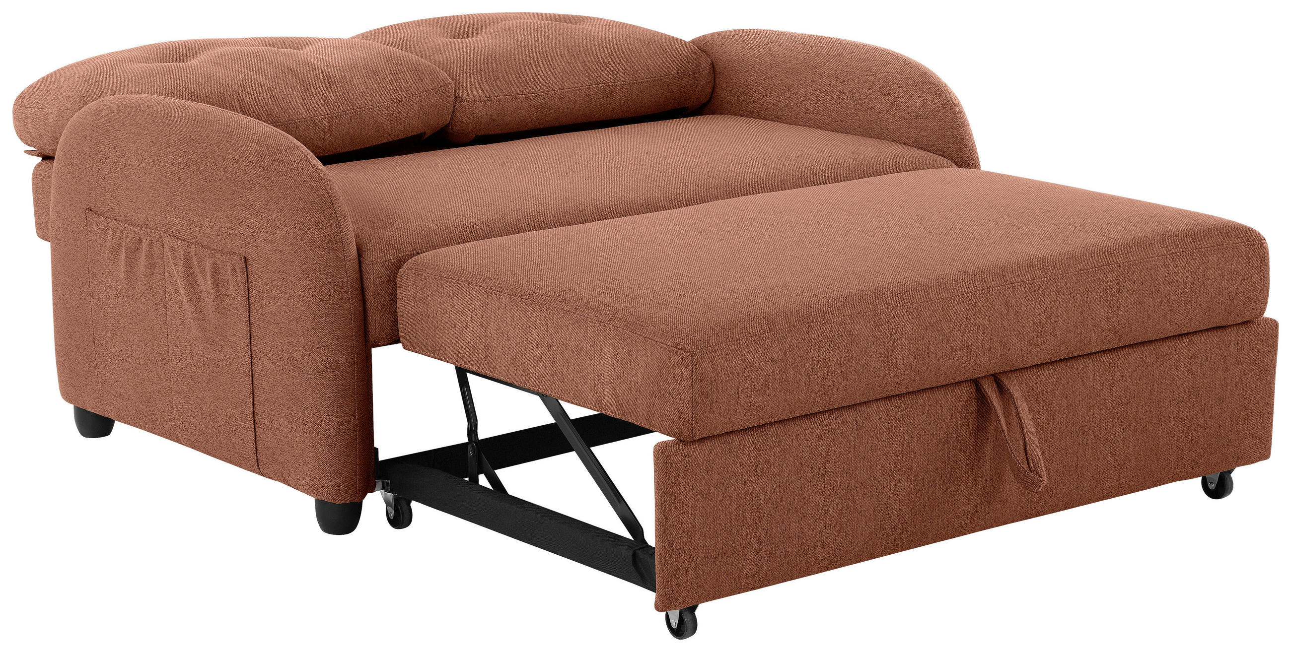 BÄDDSOFFA i linneimitation rostfärgad  - svart/rostfärgad, Design, textil/plast (140/94/95cm) - Livetastic