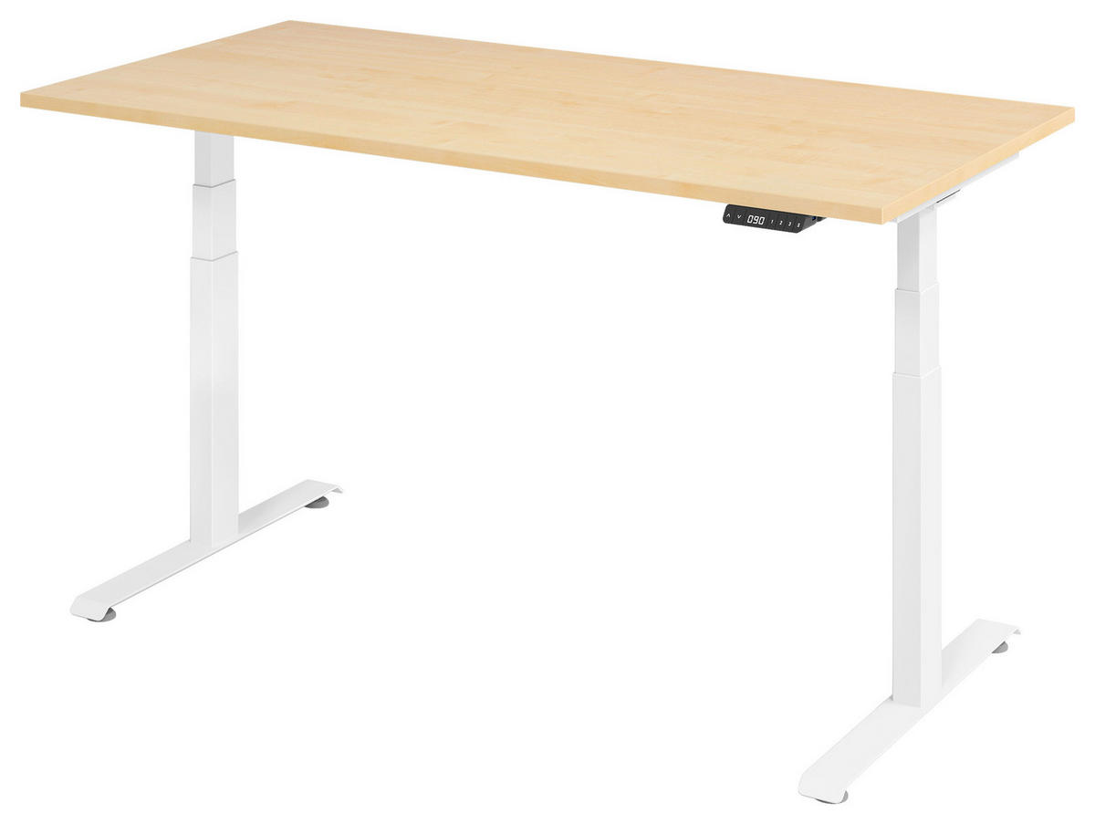 SCHREIBTISCH 160/80/64,5-129,5 cm  in Weiß, Ahornfarben  - Ahornfarben/Weiß, KONVENTIONELL, Holzwerkstoff/Metall (160/80/64,5-129,5cm) - Venda