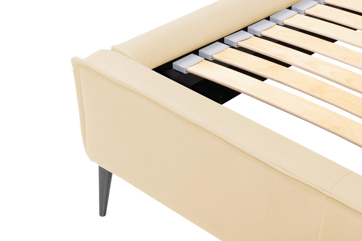 POLSTERBETT 160/200 cm,  in Beige, gepolstertes Kopfteil, Lattenrost, Bettkasten,  - Beige/Schwarzchrom, KONVENTIONELL, Leder/Holz (160/200cm) - Esposa