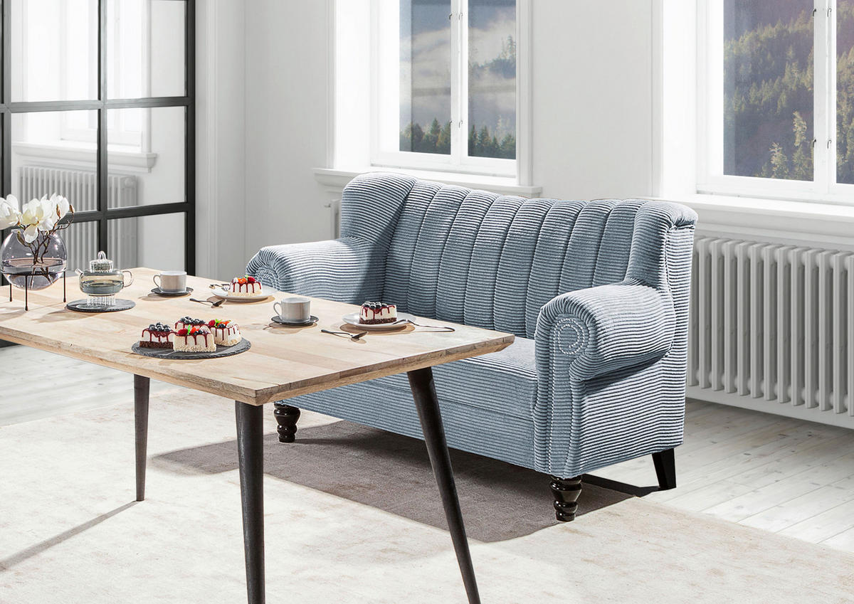 2-SITZER-SOFA in Cord Hellblau  - Dunkelbraun/Hellblau, Design, Holz/Textil (168/96/75cm) - Ambia Home