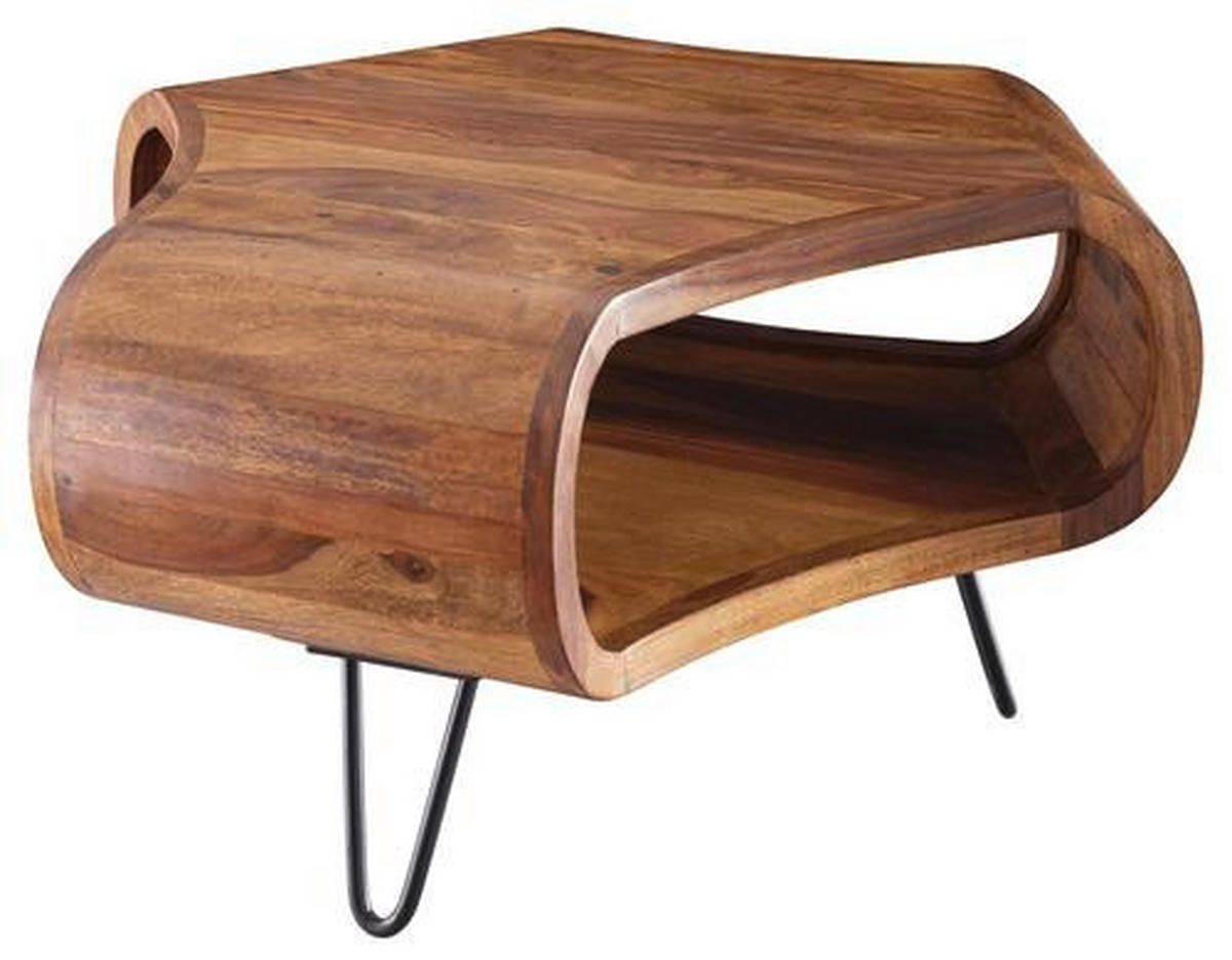 COUCHTISCH Sheesham massiv 55/55/38 cm Freiform Sheeshamfarben  - Sheeshamfarben/Schwarz, Design, Holz/Metall (55/55/38cm) - MID.YOU