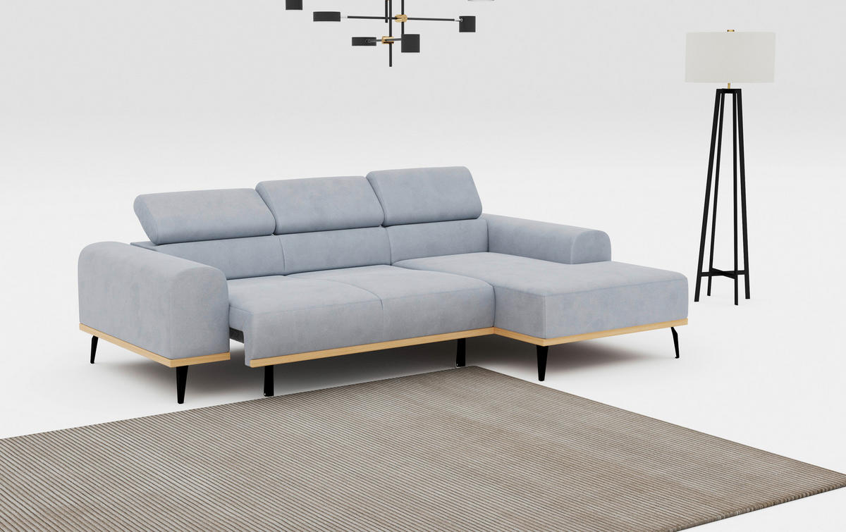 ECKSOFA Hellgrau Mikrofaser  - Hellgrau/Schwarz, KONVENTIONELL, Textil/Metall (244/157cm) - Cotta