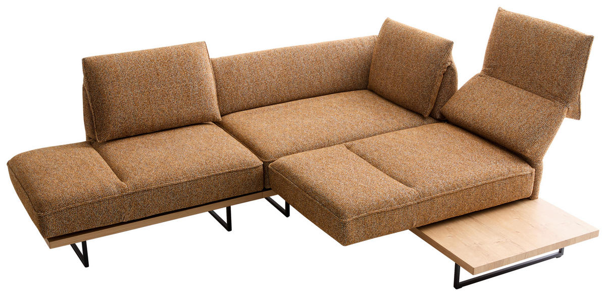 ECKSOFA Dunkelorange Chenille Rücken echt, Armteilverstellung, Relaxfunktion, Drehsitzfunktion  - Dunkelorange/Schwarz, Design, Holz/Textil (252/209cm) - Koinor