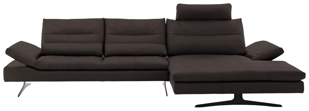 ECKSOFA in Echtleder Dunkelbraun  342/158 cm  - Dunkelbraun/Schwarz, MODERN, Leder/Metall (342/158cm) - Chilliano