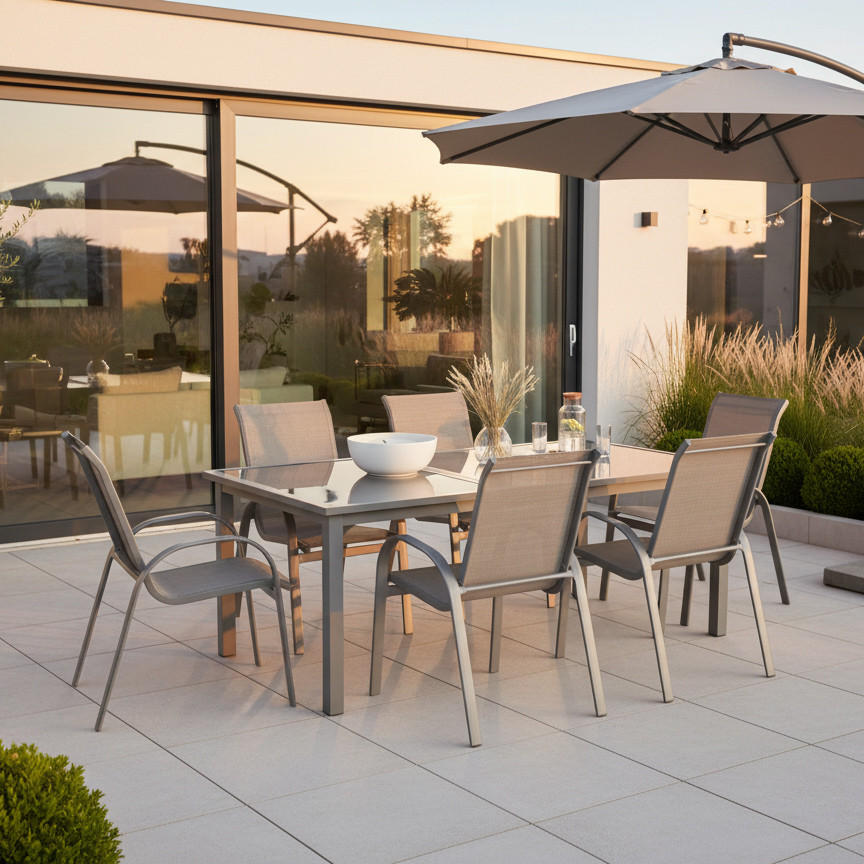 GARTENSET 7-teilig  - Silberfarben/Braun, MODERN, Textil/Metall - Gardenson