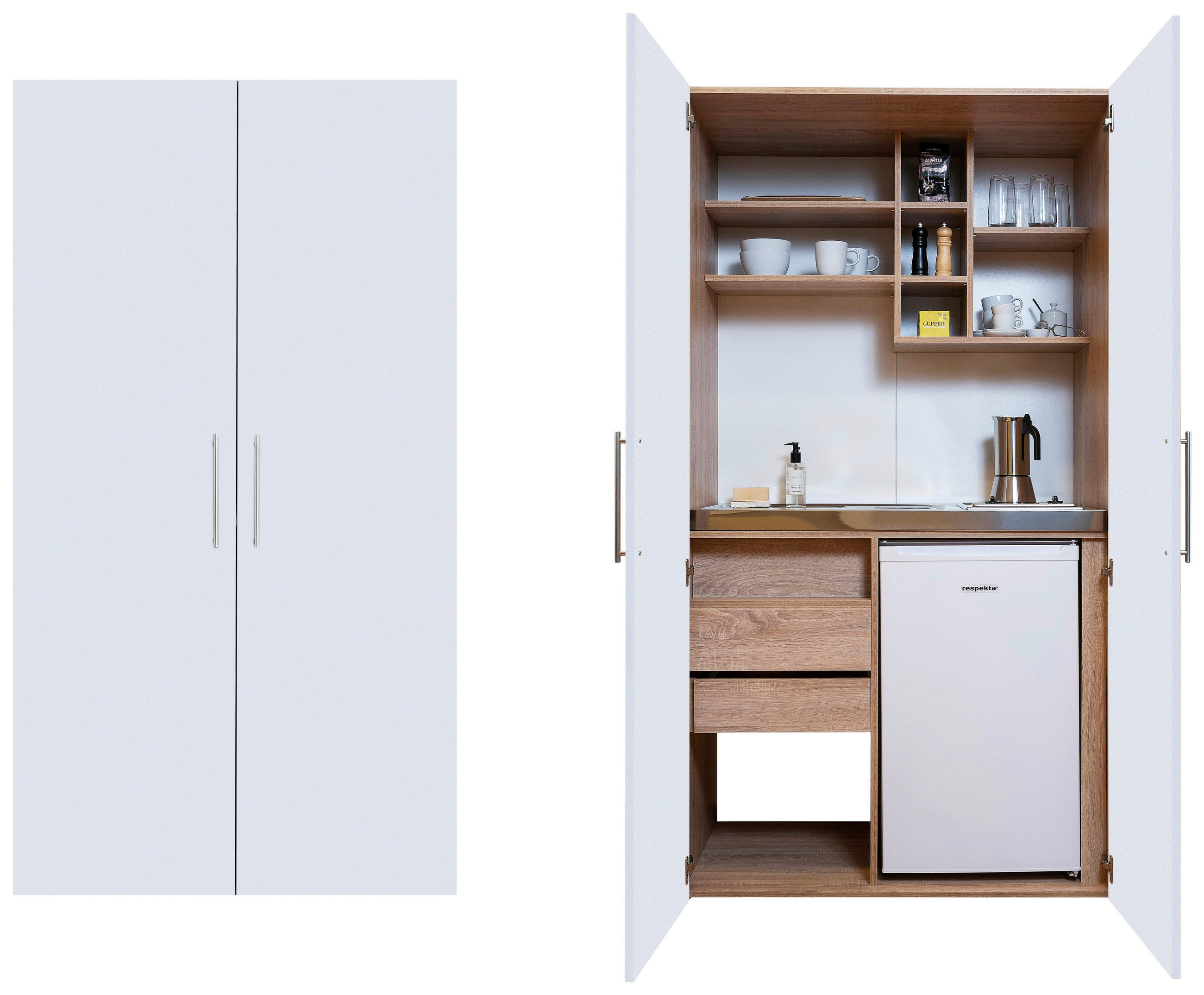SKÅPKÖK  104/193/67 cm  i vit, ekfärgad  - vit/stålfärgad, Klassisk, metall/trämaterial (104/193/67cm) - Respekta