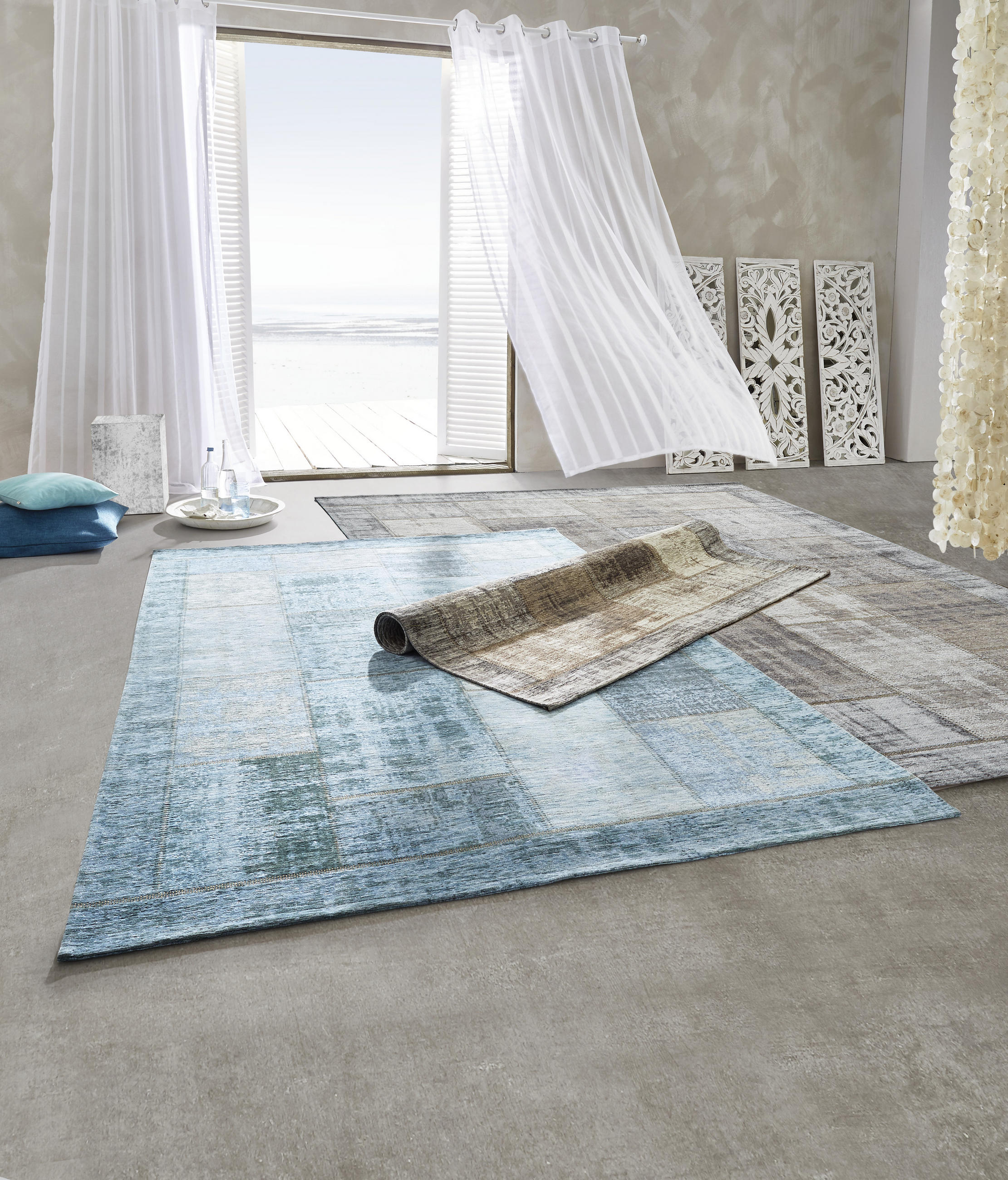 FLACHWEBETEPPICH 155/230 cm Patch Türkis  - Türkis, Trend, Textil (155/230cm) - Novel