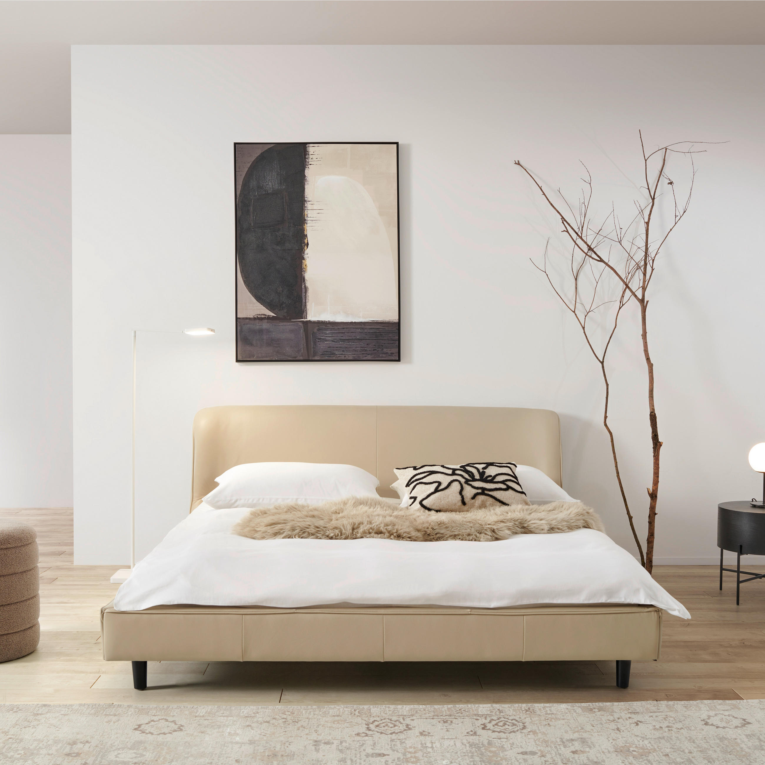 TAPECIRANI KREVET   180/200 cm   bež  - bež/crna, Moderno, koža/drvo (180/200cm) - Livetastic