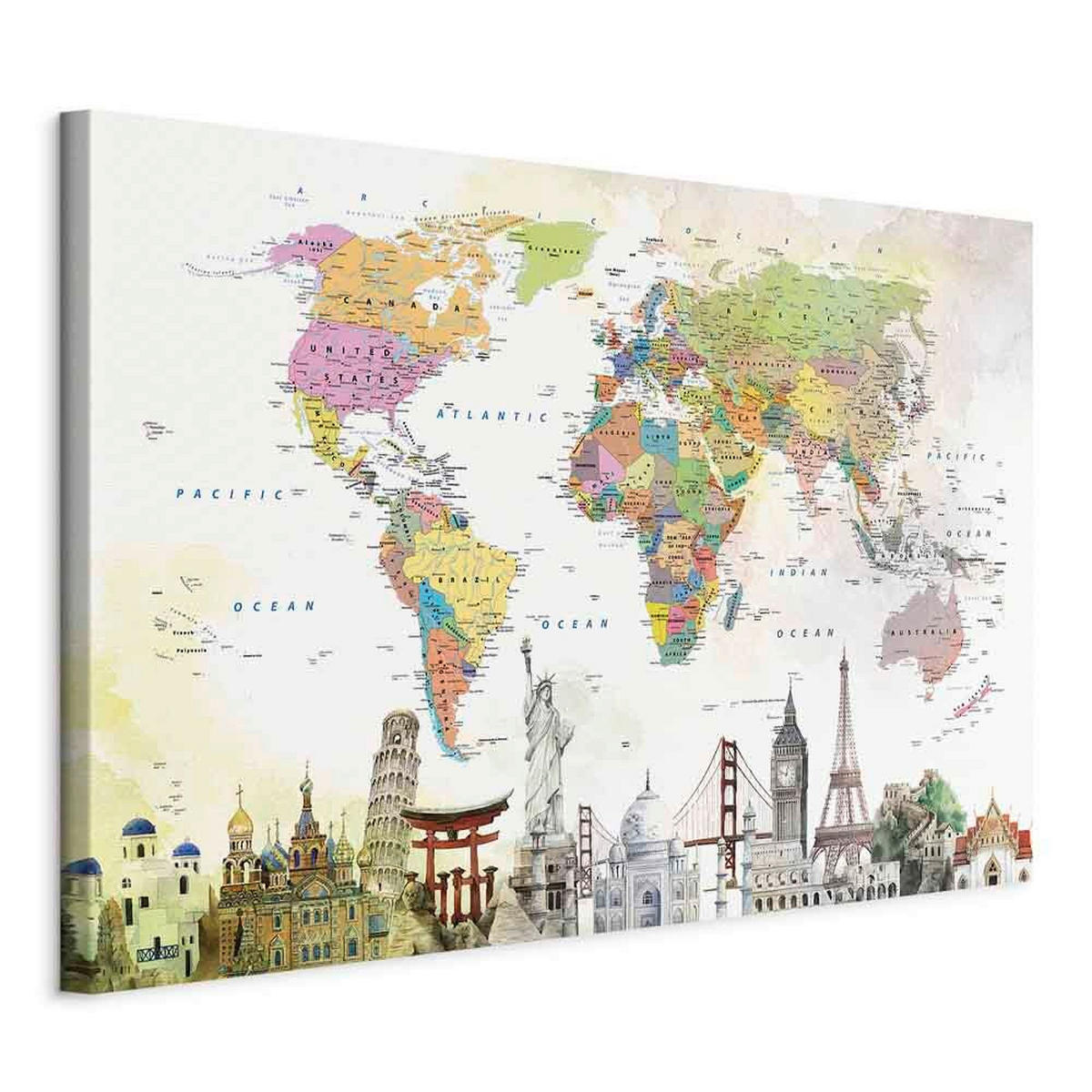 LEINWANDBILD Weltkarte 120/80/1.2 cm  - Beige/Multicolor, Basics, Holz/Textil (120/80/1.2cm) - artgeist