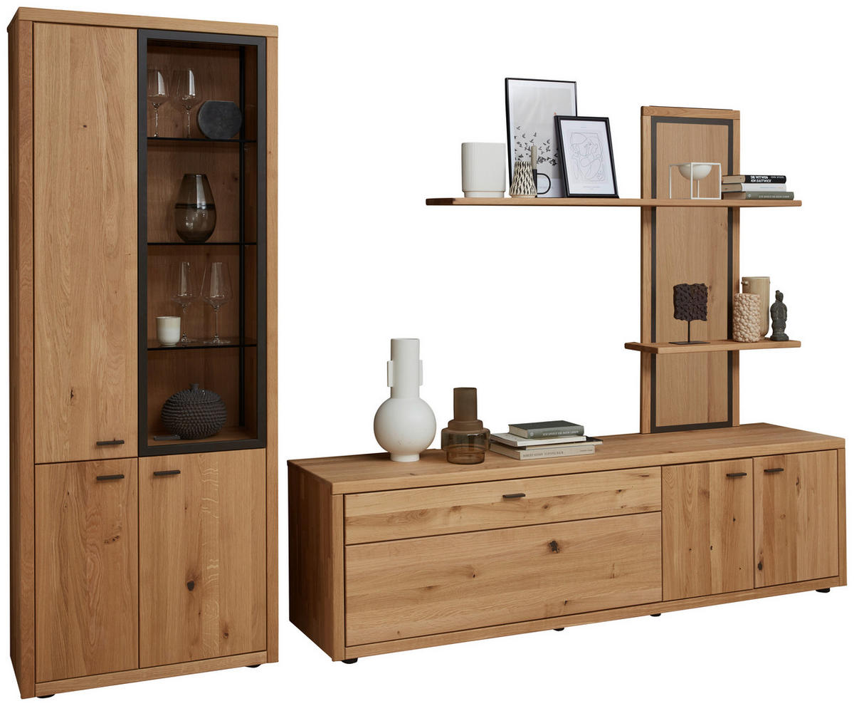 WOHNWAND  in Eichefarben 301/202/45 cm  - Dunkelgrau/Eichefarben, Design, Glas/Holz (301/202/45cm) - Valnatura