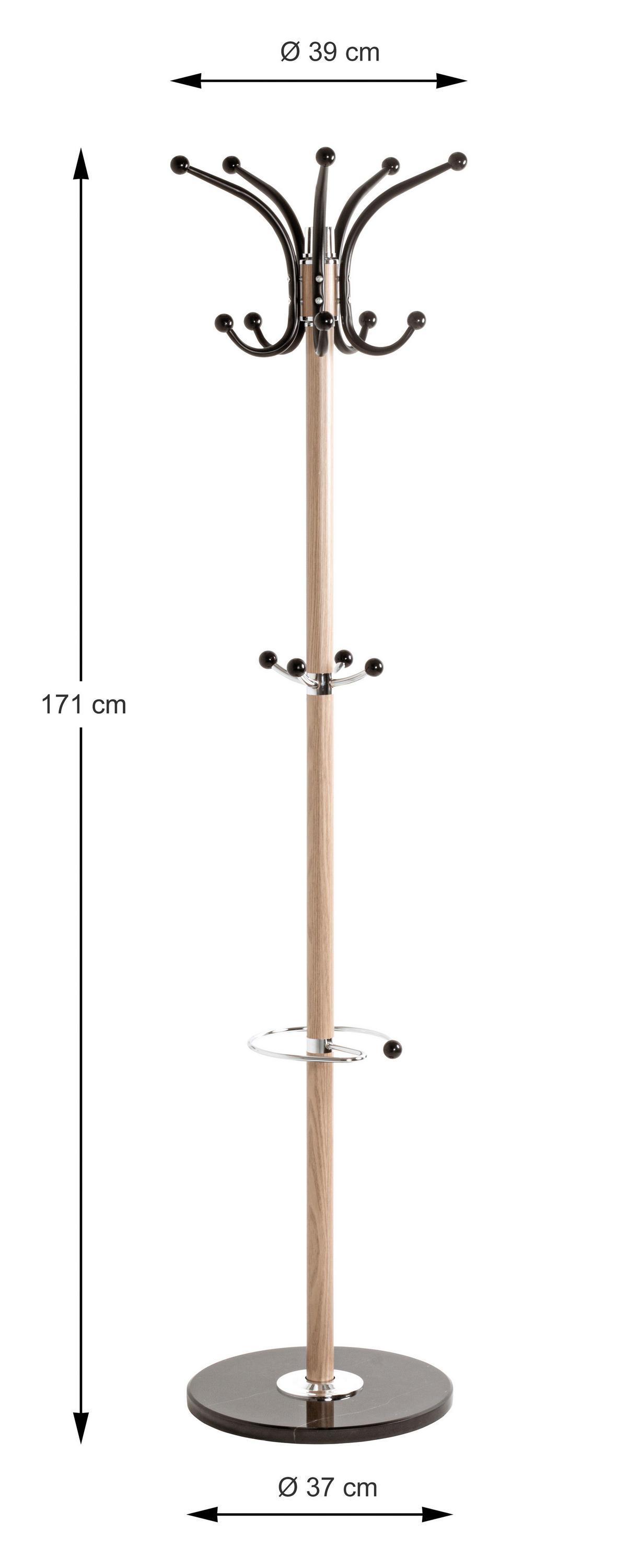 VEŠIAK NA KABÁTY - farba duba/chrómová, Design, kov/kameň (37/171/39cm) - Carryhome