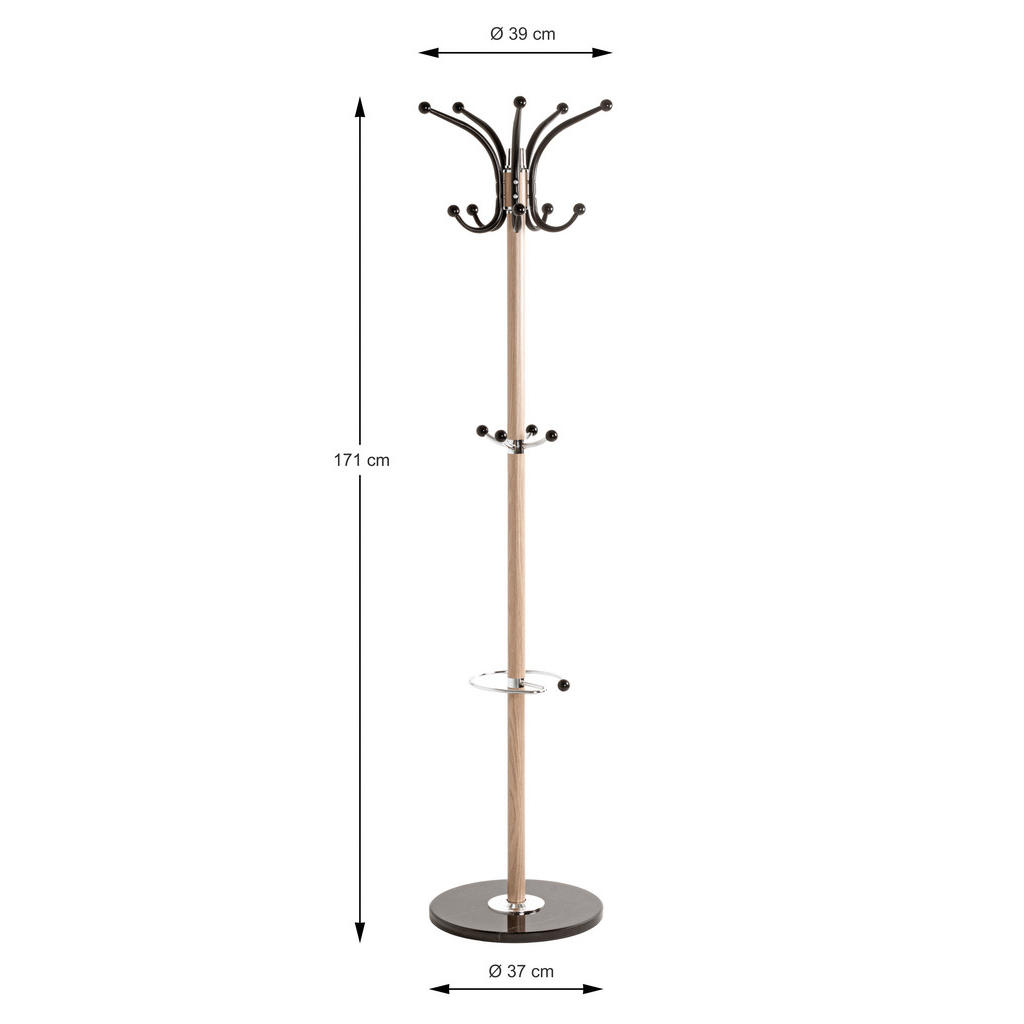 Thumbnail - Garderobenständer, Eiche, Chrom, Metall, Stein, 37x171x39 cm, standfeste Füße, integrierter Schirmständer, Garderobe, Ga...