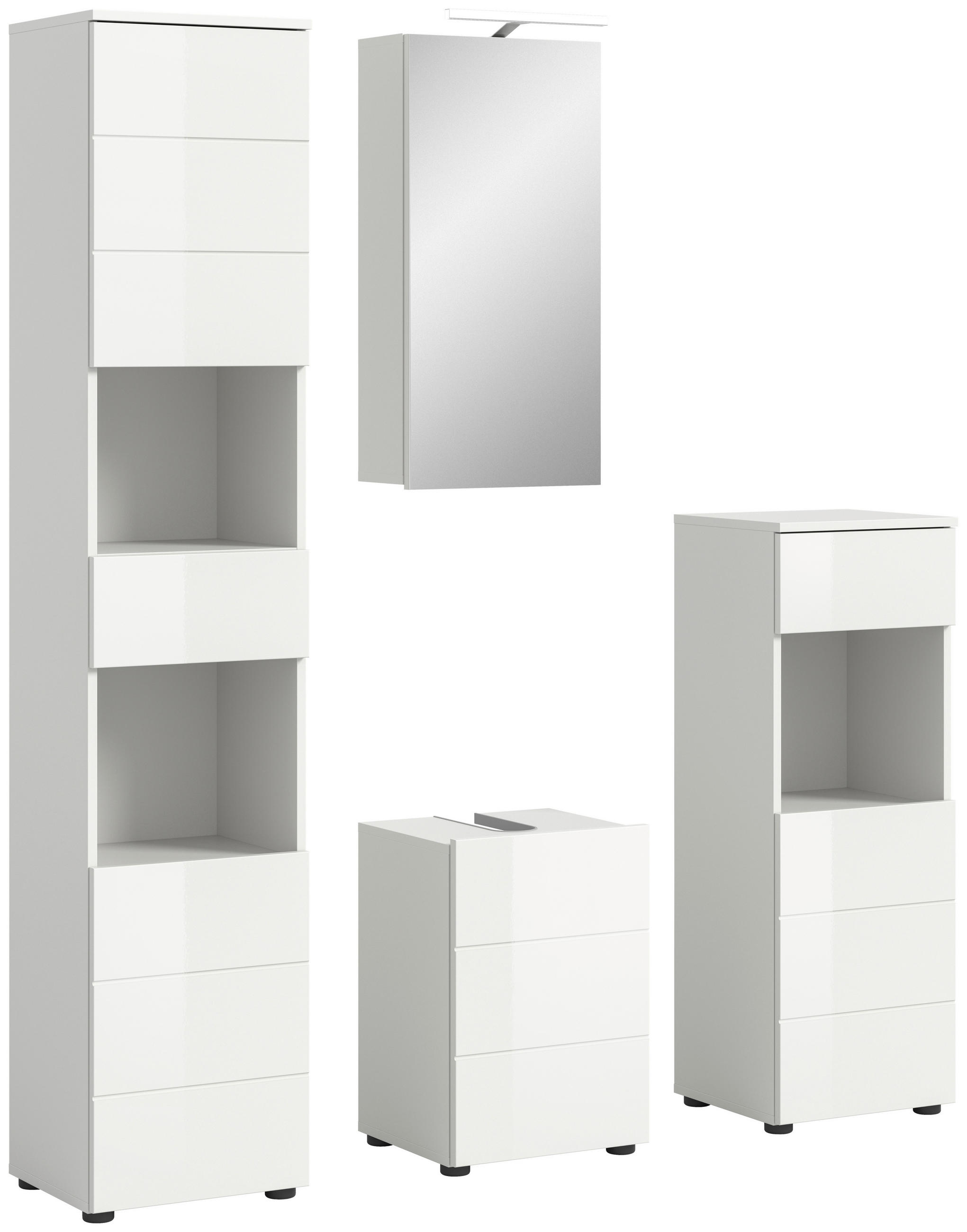 BADEZIMMER 4-teilig  in 114 cm  - Weiß Hochglanz/Schwarz, MODERN, Holzwerkstoff/Kunststoff (114cm) - MID.YOU