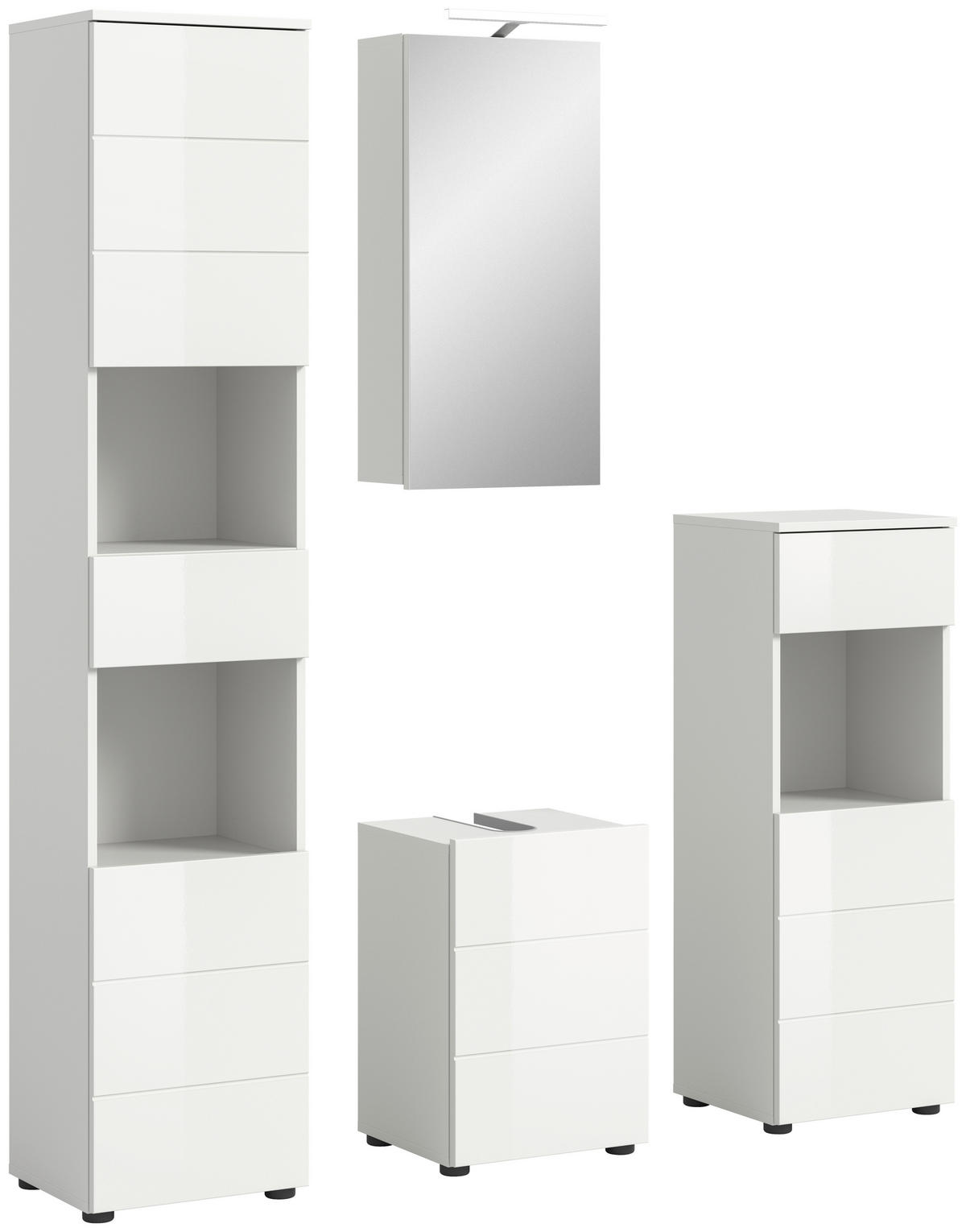 BADEZIMMER 4-teilig  in 114 cm  - Weiß Hochglanz/Schwarz, MODERN, Holzwerkstoff/Kunststoff (114cm) - MID.YOU