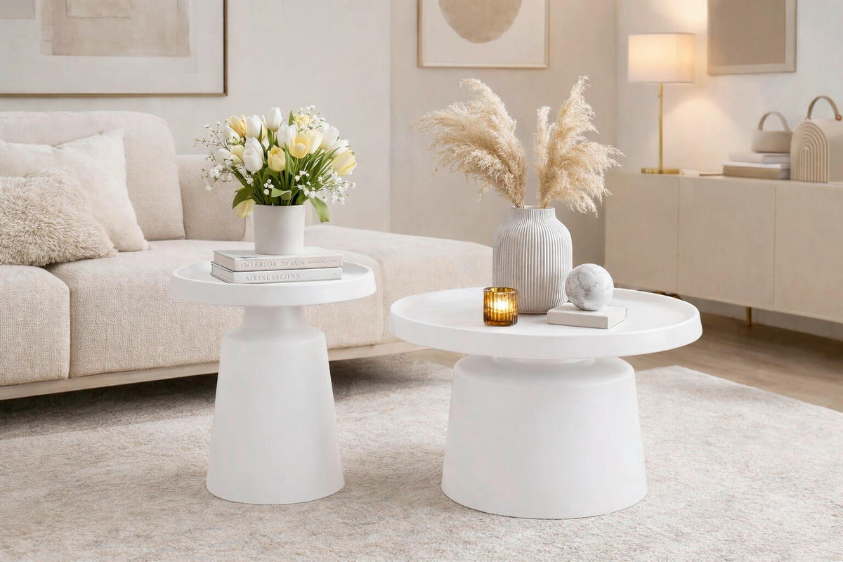 COUCHTISCHSET rund Weiß  - Weiß, Design, Metall (50/50/50cm) - MID.YOU