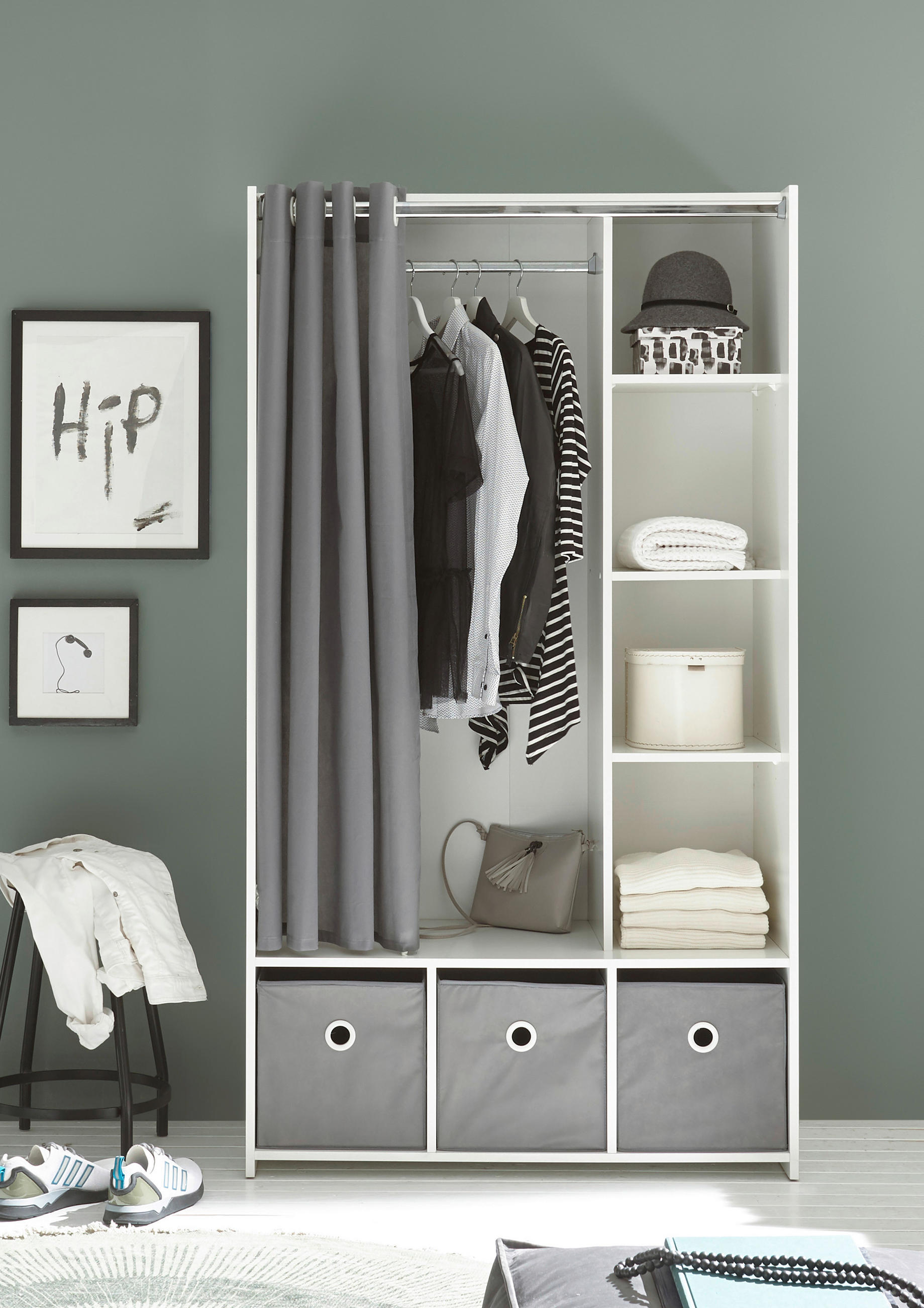 OFFENER KLEIDERSCHRANK 100/180/50 cm in Grau, Weiss - Weiss/Grau, Basics, Karton/Holzwerkstoff (100/180/50cm) - MID.YOU