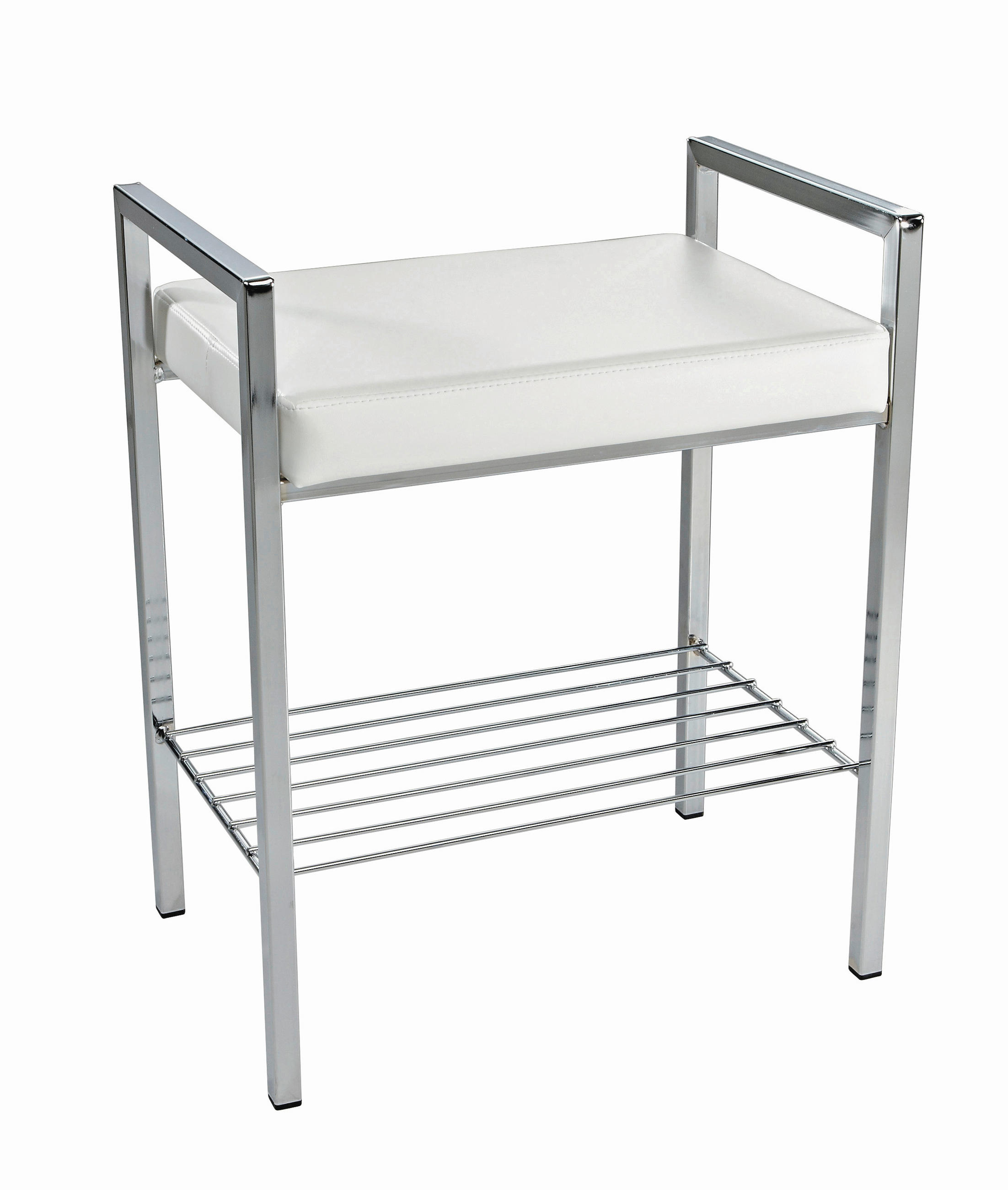 BADHOCKER - Chromfarben/Weiß, Basics, Textil/Metall (50/60/36cm)