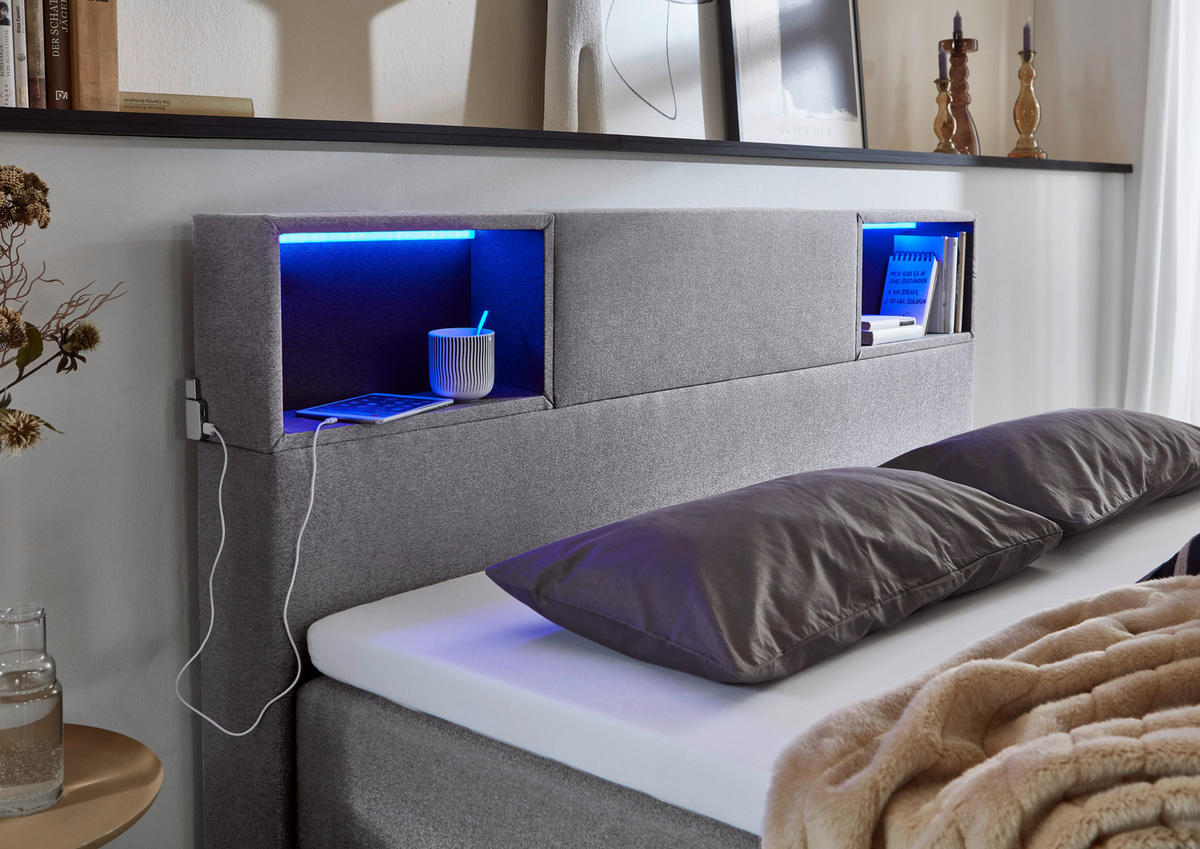 BOXSPRINGBETT 160/200 cm  in Hellgrau  - Hellgrau/Schwarz, Design, Holz/Textil (160/200cm) - Xora