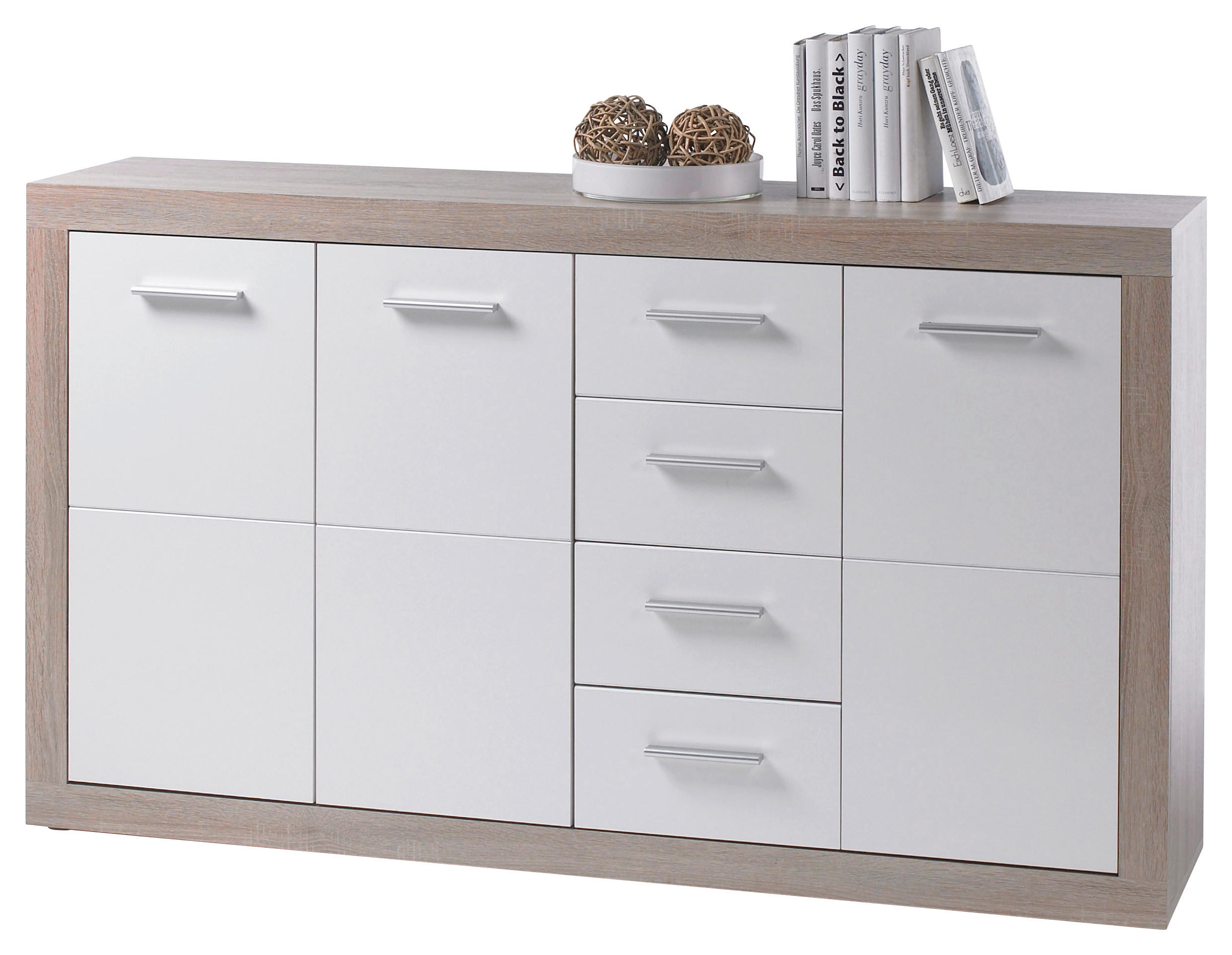 KOMODA, bela, hrast sonoma  - srebrne barve/bela, Design, umetna masa/leseni material (152/88/37cm) - Xora