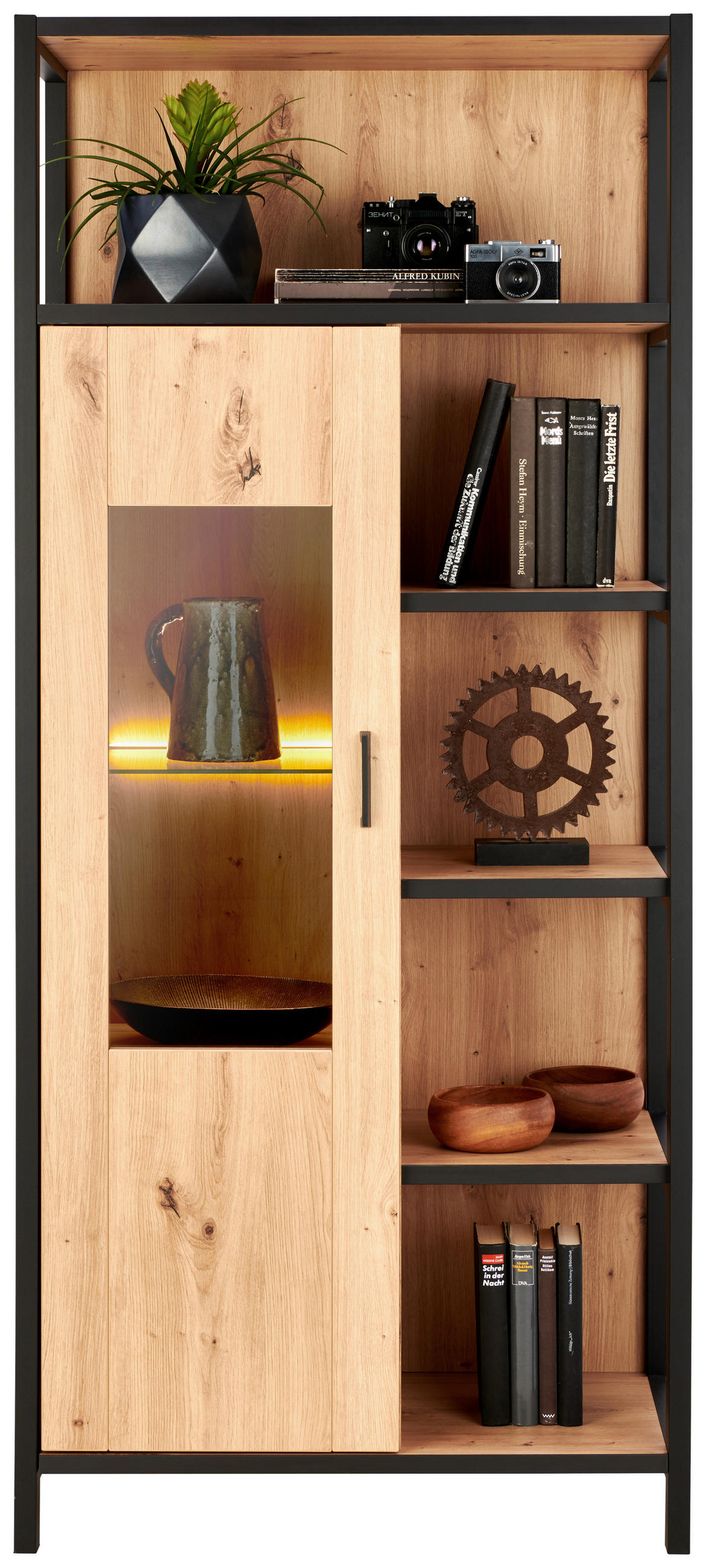 VITRINE Anthrazit, Eichefarben  76/172/40 cm  - Eichefarben/Anthrazit, Design, Glas/Holzwerkstoff (76/172/40cm) - Carryhome