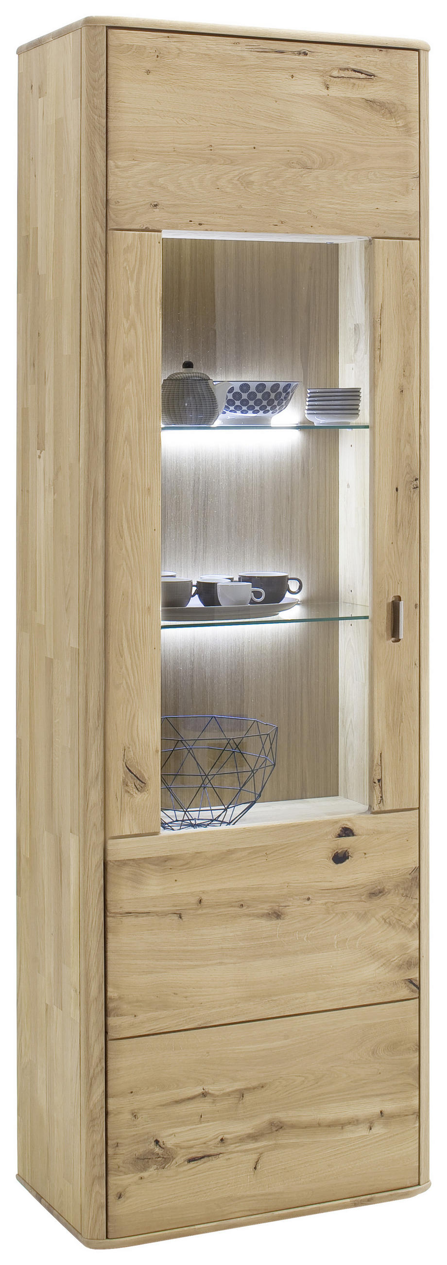 Thumbnail - Livetastic Vitrine, Eiche, Metall, Balkeneiche, massiv, 6 Fächer, 66x208x38 cm, Made in EU, Beimöbel erhältlich, Holzmöb...