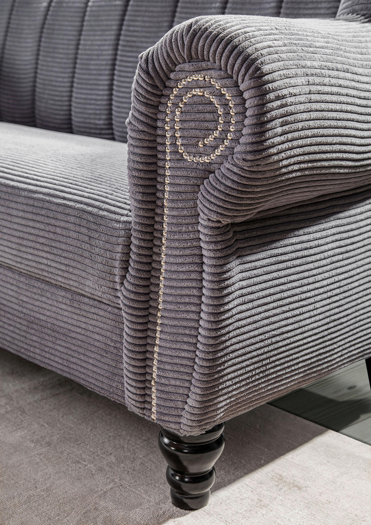 2-SITZER-SOFA Cord Dunkelgrau  - Dunkelgrau/Dunkelbraun, Design, Holz/Textil (168/96/75cm)