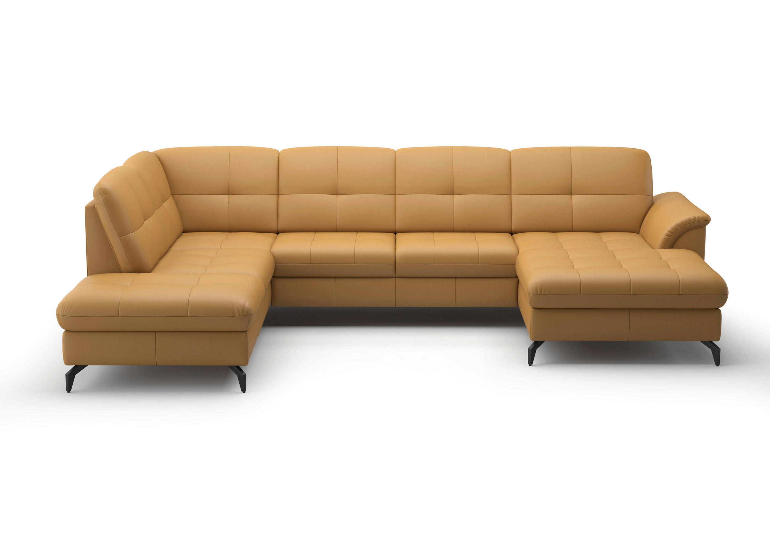 WOHNLANDSCHAFT in Vliesstoff Kombination Echtleder/Stoff Currygelb  - Currygelb/Schwarz, Modern, Leder/Textil (212/319/164cm) - Sit & More