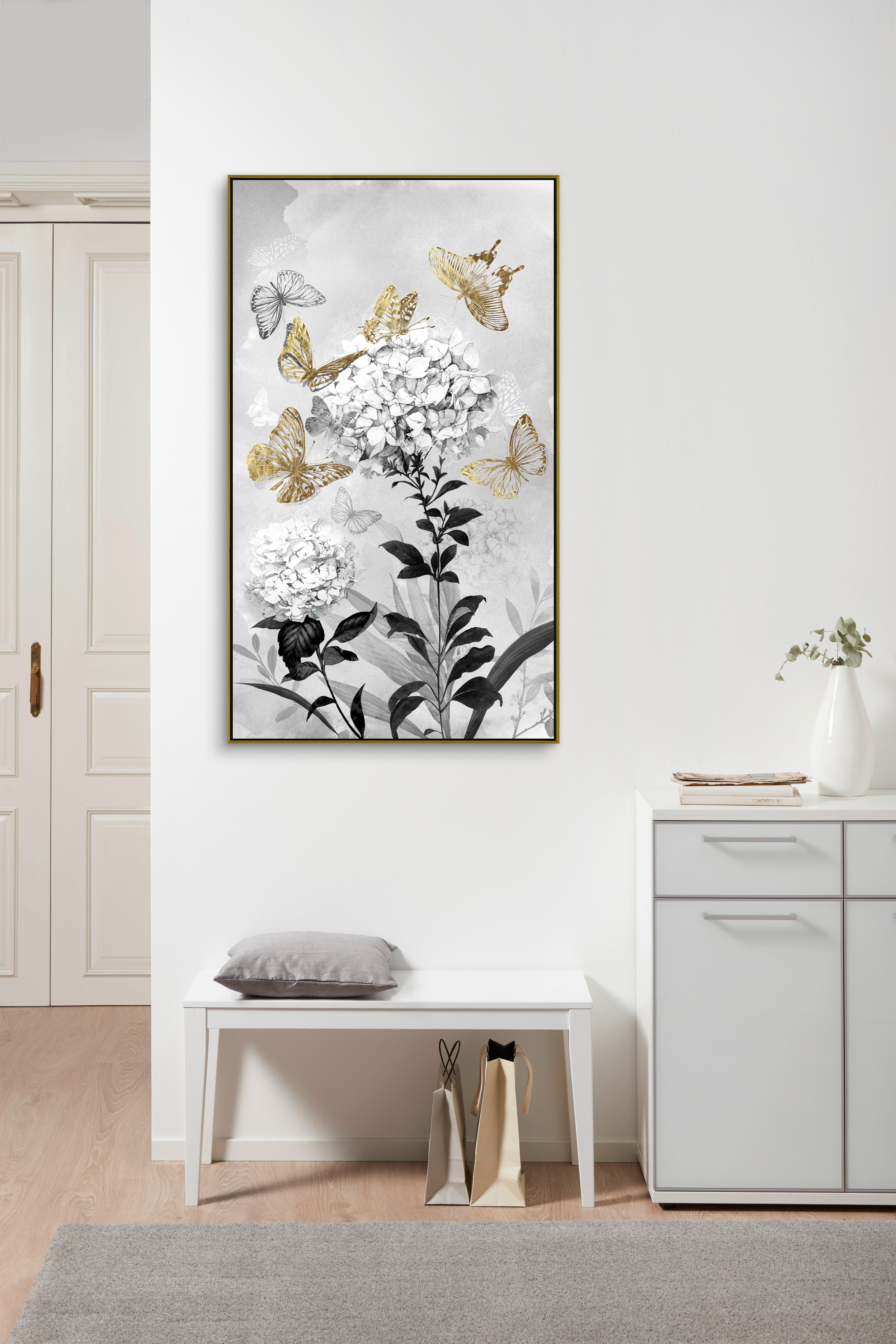 UMELECKÁ TLAČ, kvety, 70/120 cm  - čierna/sivá, Trend, drevo/textil (70/120cm) - Monee