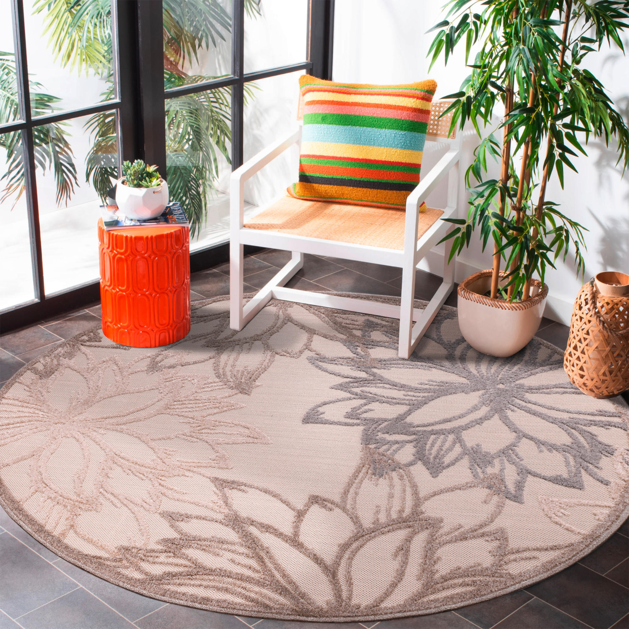 OUTDOORTEPPICH 150 cm Floral Beige, Creme  - Beige/Creme, LIFESTYLE, Kunststoff/Textil (150cm) - Novel