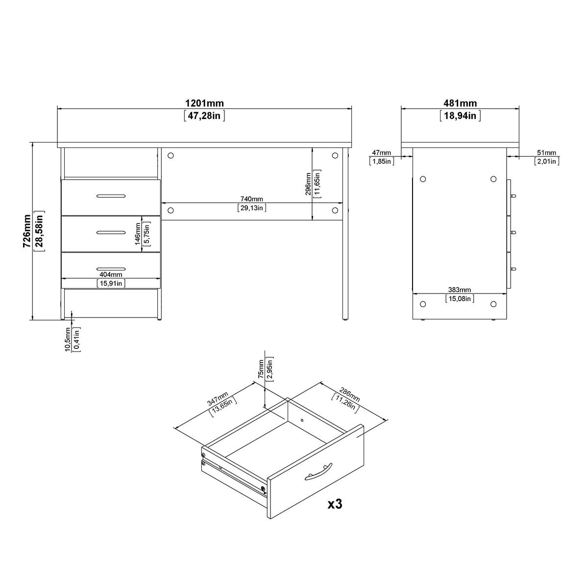 SCHREIBTISCH 120,1/48,1/72,6 cm  in Weiss  - Weiss/Silberfarben, Modern, Holzwerkstoff/Kunststoff (120,1/48,1/72,6cm) - MID.YOU