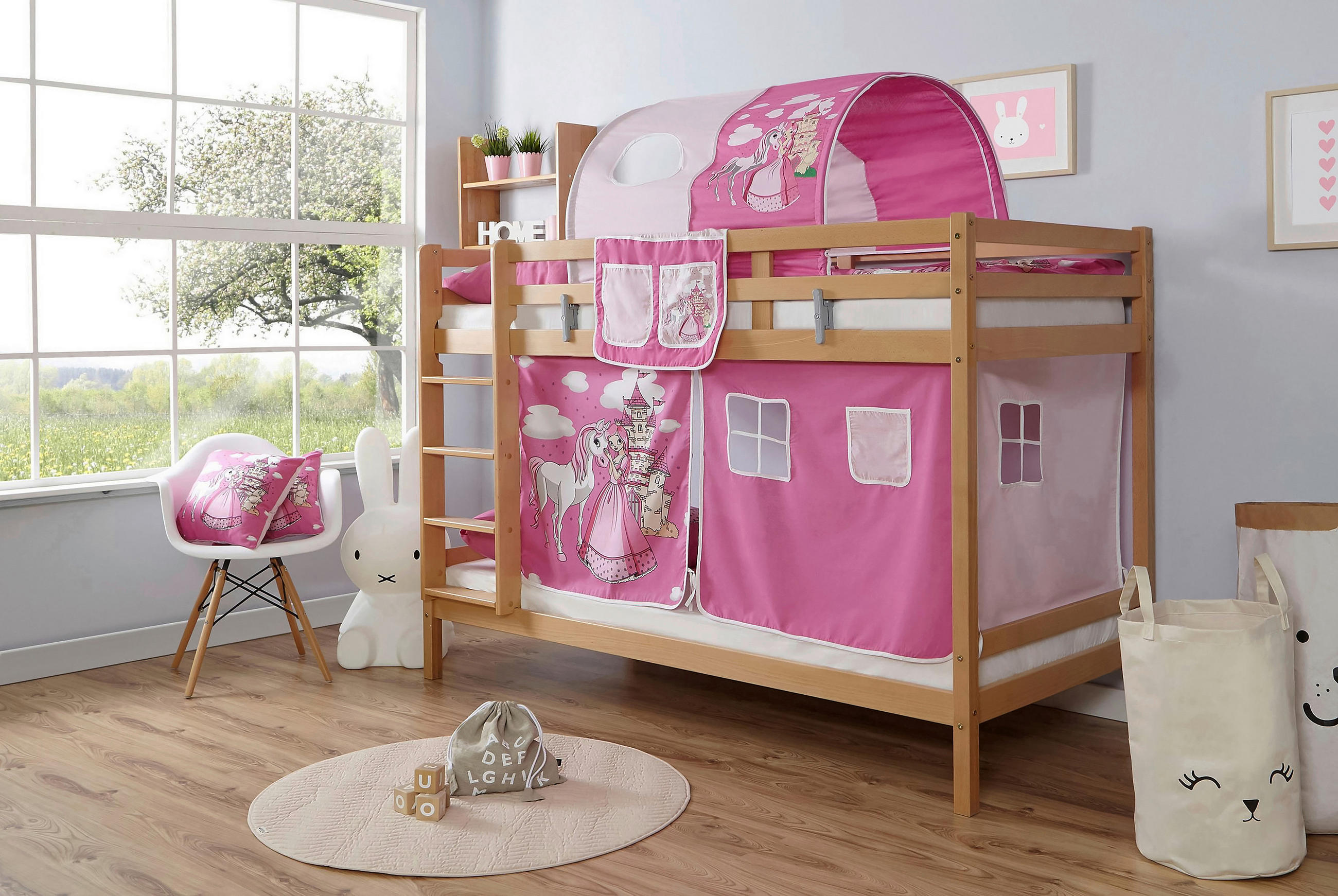 ETAGENBETT - Pink/Weiß, MODERN, Holz/Textil (90/200cm) - MID.YOU