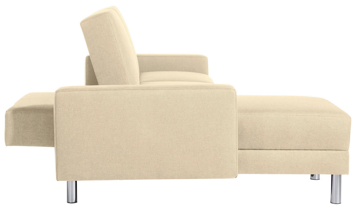 ECKSCHLAFSOFA inkl. Hocker in Beige Textil   - Chromfarben/Beige, Konventionell, Textil/Metall (152/230cm) - Max Winzer