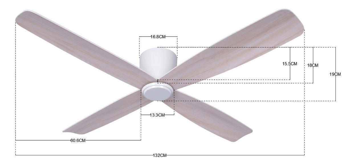 DECKENVENTILATOR  132/20 cm    - Weiss/Sonoma Eiche, Design, Holzwerkstoff/Kunststoff (132/20cm) - P & B