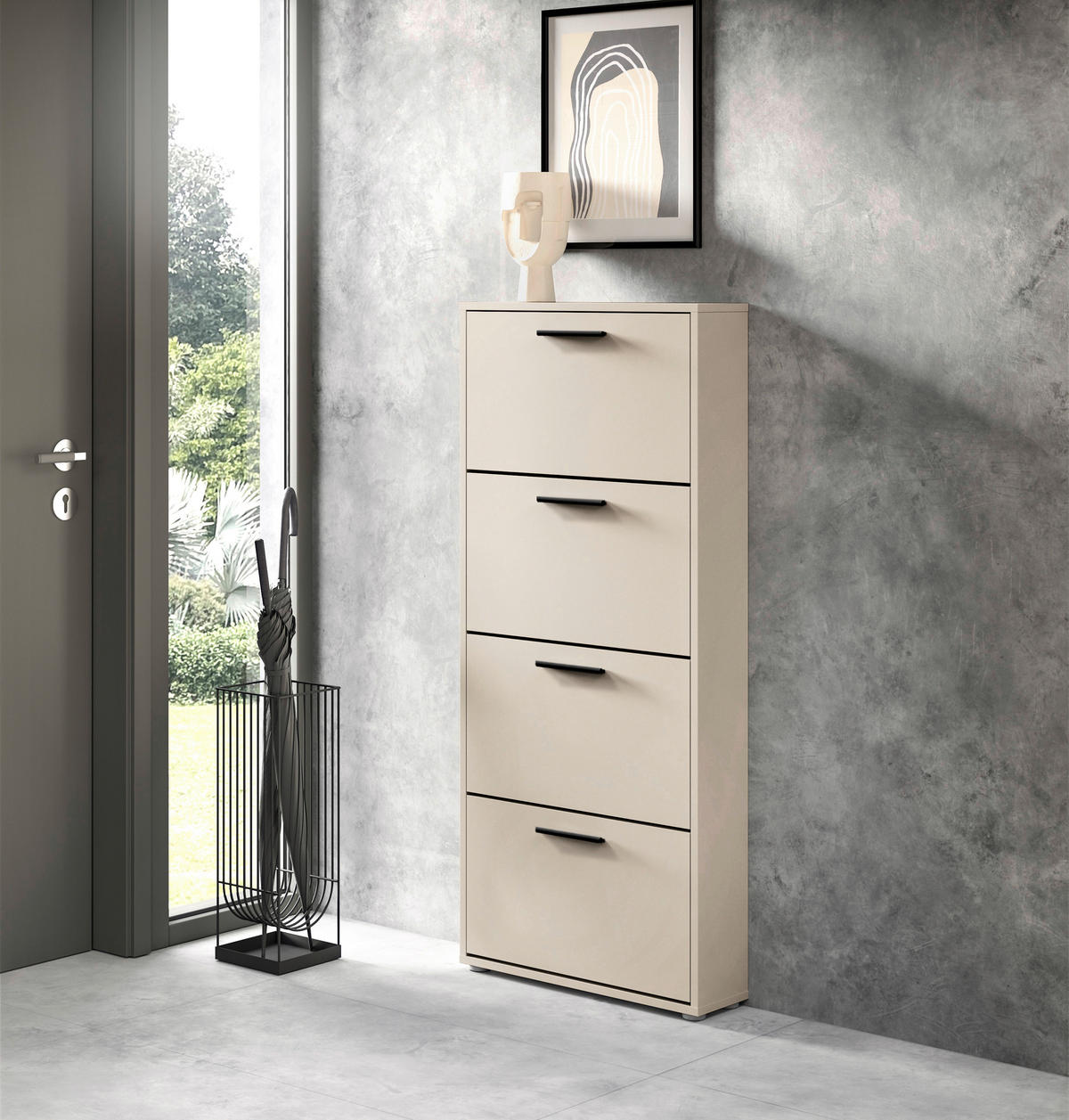BILLENŐS CIPŐSSZEKRÉNY 59/136/17 cm  - kasmírszínű/fekete, Design, műanyag/faalapú anyag (59/136/17cm) - Carryhome