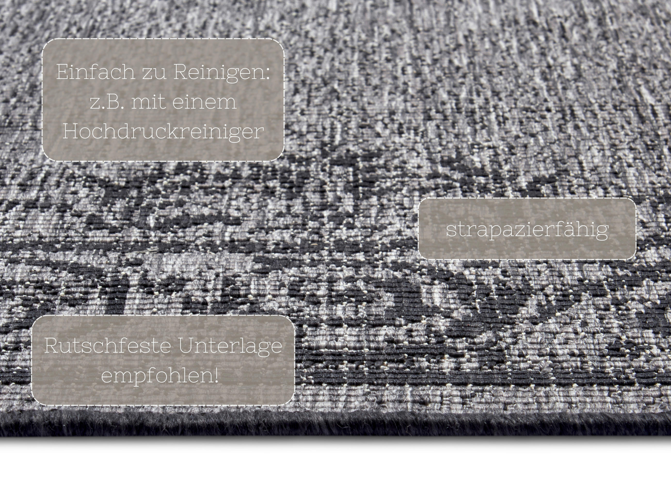 Thumbnail - Xxxl Outdoorteppich Twin Supreme, Grau, Schwarz, Kunststoff, orientalisch, rechteckig, 80x150 cm, Oeko-Tex® Standard 100...