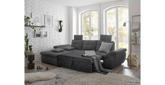 ECKSOFA in Mikrovelours Grau  - Schwarz/Grau, KONVENTIONELL, Kunststoff/Textil (170/275cm) - Carryhome