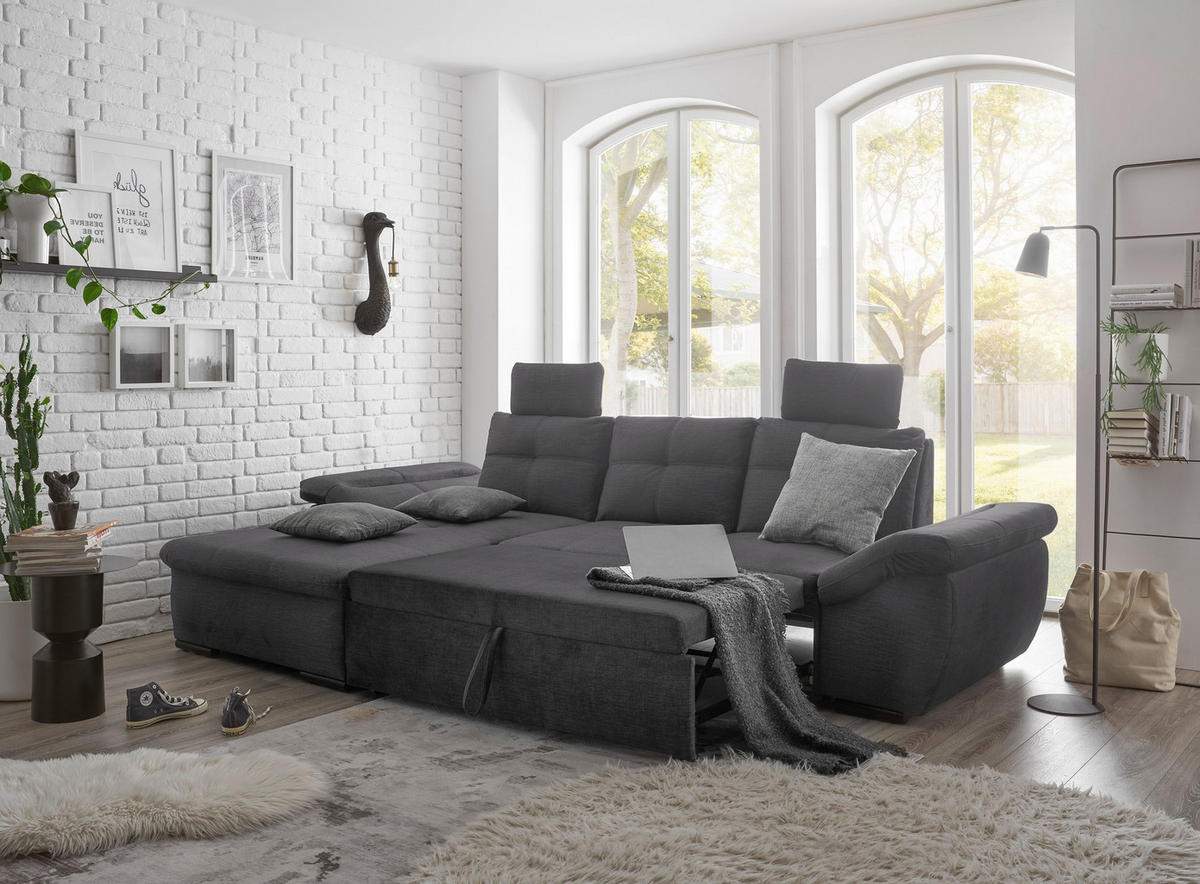 ECKSOFA in Mikrovelours Grau  - Schwarz/Grau, Konventionell, Kunststoff/Textil (170/275cm) - Carryhome