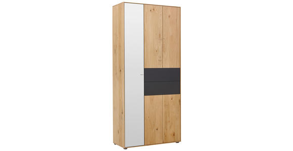 GARDEROBENSCHRANK  in 88,5/196/39 cm  - Eichefarben/Anthrazit, Natur, Glas/Holz (88,5/196/39cm) - Valnatura